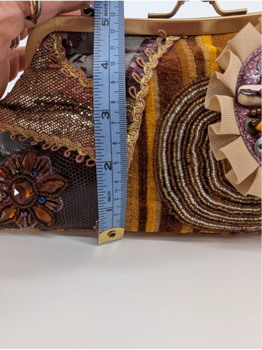 Y2K Maximalist Beaded Shell Patchwork Kiss Lock Clutch Shoulder Bag